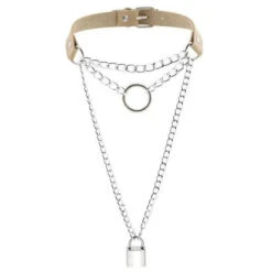 Gothic Chain Padlock Multilayer Choker Necklace (Available In 16 Colors) EG0104 -EgrilDoll Fashion Outlet Store gothic chain padlock multilayer choker necklace available in 16 colors eg0104 nude 402