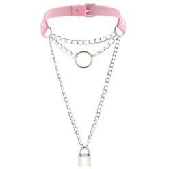 Gothic Chain Padlock Multilayer Choker Necklace (Available In 16 Colors) EG0104 -EgrilDoll Fashion Outlet Store gothic chain padlock multilayer choker necklace available in 16 colors eg0104 pink 990