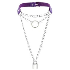 Gothic Chain Padlock Multilayer Choker Necklace (Available In 16 Colors) EG0104 -EgrilDoll Fashion Outlet Store gothic chain padlock multilayer choker necklace available in 16 colors eg0104 purple 707
