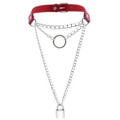 Gothic Chain Padlock Multilayer Choker Necklace (Available In 16 Colors) EG0104 -EgrilDoll Fashion Outlet Store gothic chain padlock multilayer choker necklace available in 16 colors eg0104 red 449