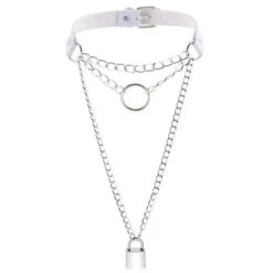 Gothic Chain Padlock Multilayer Choker Necklace (Available In 16 Colors) EG0104 -EgrilDoll Fashion Outlet Store gothic chain padlock multilayer choker necklace available in 16 colors eg0104 white 308