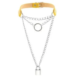 Gothic Chain Padlock Multilayer Choker Necklace (Available In 16 Colors) EG0104 -EgrilDoll Fashion Outlet Store gothic chain padlock multilayer choker necklace available in 16 colors eg0104 yellow 463