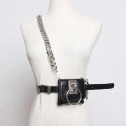 Gothic Chain Strap O-Ring Faux Leather Mini Belt Bag EG342