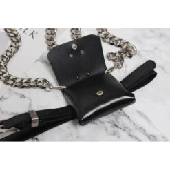 Gothic Chain Strap O-Ring Faux Leather Mini Belt Bag EG342 -EgrilDoll Fashion Outlet Store gothic chain strap o ring faux leather mini belt bag eg342 354