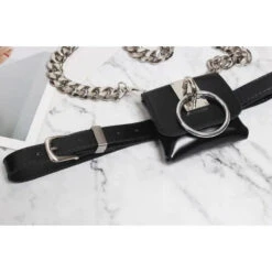 Gothic Chain Strap O-Ring Faux Leather Mini Belt Bag EG342 -EgrilDoll Fashion Outlet Store gothic chain strap o ring faux leather mini belt bag eg342 521