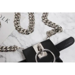 Gothic Chain Strap O-Ring Faux Leather Mini Belt Bag EG342 -EgrilDoll Fashion Outlet Store gothic chain strap o ring faux leather mini belt bag eg342 731