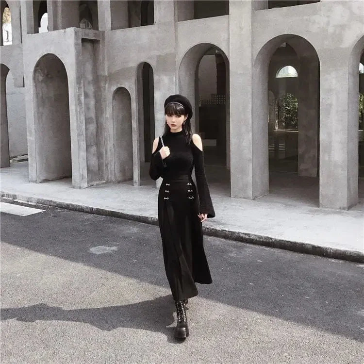 Gothic Cold Shoulder Flare Sleeves Pullover Top EG0126 5 Gothic Cold Shoulder Flare Sleeves Pullover Top EG0126 - Image 5