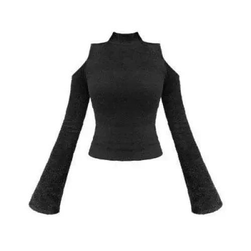 Gothic Cold Shoulder Flare Sleeves Pullover Top EG0126 3 Gothic Cold Shoulder Flare Sleeves Pullover Top EG0126 - Image 3