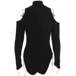 Gothic Cold Shoulder Long Sleeve Zip Up Bodysuit EG474 -EgrilDoll Fashion Outlet Store gothic cold shoulder long sleeve zip up bodysuit eg474 376