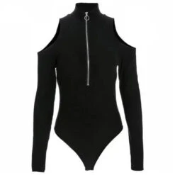 Gothic Cold Shoulder Long Sleeve Zip Up Bodysuit EG474 -EgrilDoll Fashion Outlet Store gothic cold shoulder long sleeve zip up bodysuit eg474 486