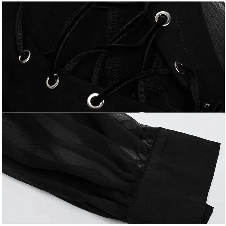 Gothic Cold Shoulder Mesh Sleeve V Neck Dress EG267 4 Gothic Cold Shoulder Mesh Sleeve V Neck Dress EG267 - Image 4