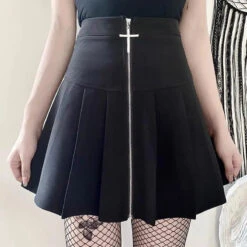 Gothic Cross Zipper Pleated Mini Skirt EG0140
