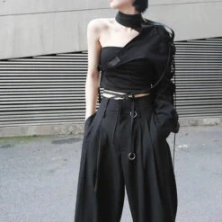 Gothic Cyberpunk One Sleeve Buckle Outerwear EG0152