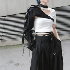 Gothic Cyberpunk One Sleeve Buckle Outerwear EG0152 -EgrilDoll Fashion Outlet Store gothic cyberpunk one sleeve buckle outerwear eg0152 black s 401