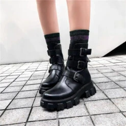 Gothic Cyberpunk Patent/PU Leather Triple Buckle Boots EG0155 -EgrilDoll Fashion Outlet Store gothic cyberpunk patentpu leather triple buckle boots eg0155 241
