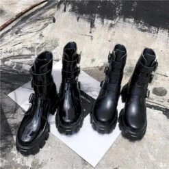Gothic Cyberpunk Patent/PU Leather Triple Buckle Boots EG0155 -EgrilDoll Fashion Outlet Store gothic cyberpunk patentpu leather triple buckle boots eg0155 622