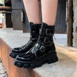 Gothic Cyberpunk Patent/PU Leather Triple Buckle Boots EG0155 -EgrilDoll Fashion Outlet Store gothic cyberpunk patentpu leather triple buckle boots eg0155 879