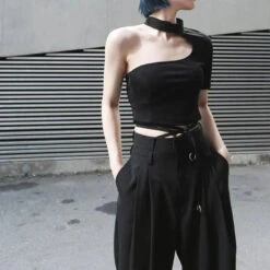 Gothic Cyberpunk Single Sleeve Irregular Top EG0156