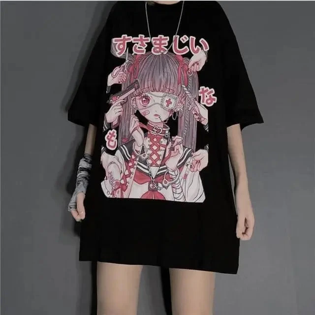 Gothic Dark Yami Kawaii Eyepatch Doll Oversized Shirt EG0160 1 Gothic Dark Yami Kawaii Eyepatch Doll Oversized Shirt EG0160