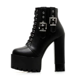 Gothic Double Buckle Lace Up Platform Boots EG035 -EgrilDoll Fashion Outlet Store gothic double buckle lace up platform boots eg035 115