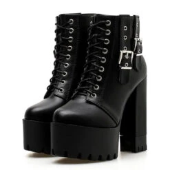 Gothic Double Buckle Lace Up Platform Boots EG035
