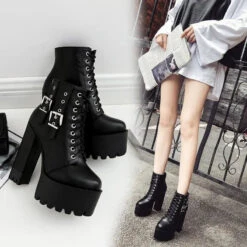 Gothic Double Buckle Lace Up Platform Boots EG035 -EgrilDoll Fashion Outlet Store gothic double buckle lace up platform boots eg035 677