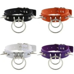 Gothic Double O-Ring Spikes Choker Necklace (Available In 16 Colors) EG105