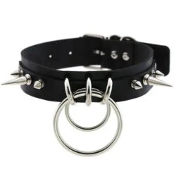 Gothic Double O-Ring Spikes Choker Necklace (Available In 16 Colors) EG105 -EgrilDoll Fashion Outlet Store gothic double o ring spikes choker necklace available in 16 colors eg105 black 875