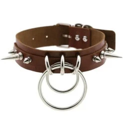Gothic Double O-Ring Spikes Choker Necklace (Available In 16 Colors) EG105 -EgrilDoll Fashion Outlet Store gothic double o ring spikes choker necklace available in 16 colors eg105 brown 513