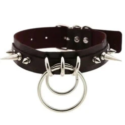 Gothic Double O-Ring Spikes Choker Necklace (Available In 16 Colors) EG105 -EgrilDoll Fashion Outlet Store gothic double o ring spikes choker necklace available in 16 colors eg105 coffee 634