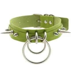 Gothic Double O-Ring Spikes Choker Necklace (Available In 16 Colors) EG105 -EgrilDoll Fashion Outlet Store gothic double o ring spikes choker necklace available in 16 colors eg105 green 946