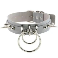 Gothic Double O-Ring Spikes Choker Necklace (Available In 16 Colors) EG105 -EgrilDoll Fashion Outlet Store gothic double o ring spikes choker necklace available in 16 colors eg105 grey 355