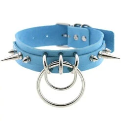 Gothic Double O-Ring Spikes Choker Necklace (Available In 16 Colors) EG105 -EgrilDoll Fashion Outlet Store gothic double o ring spikes choker necklace available in 16 colors eg105 light blue 367