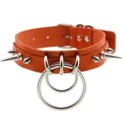 Gothic Double O-Ring Spikes Choker Necklace (Available In 16 Colors) EG105 -EgrilDoll Fashion Outlet Store gothic double o ring spikes choker necklace available in 16 colors eg105 orange 423