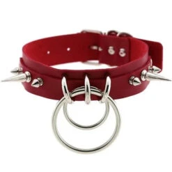 Gothic Double O-Ring Spikes Choker Necklace (Available In 16 Colors) EG105 -EgrilDoll Fashion Outlet Store gothic double o ring spikes choker necklace available in 16 colors eg105 red 718