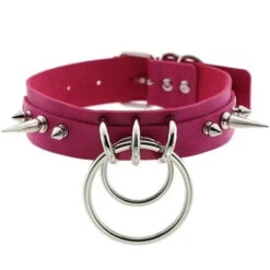 Gothic Double O-Ring Spikes Choker Necklace (Available In 16 Colors) EG105 -EgrilDoll Fashion Outlet Store gothic double o ring spikes choker necklace available in 16 colors eg105 rose red 256