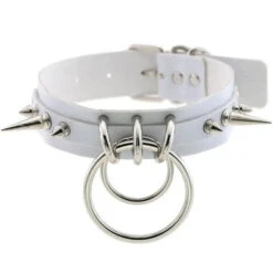 Gothic Double O-Ring Spikes Choker Necklace (Available In 16 Colors) EG105 -EgrilDoll Fashion Outlet Store gothic double o ring spikes choker necklace available in 16 colors eg105 white 809