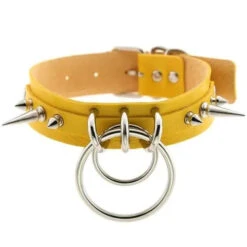 Gothic Double O-Ring Spikes Choker Necklace (Available In 16 Colors) EG105 -EgrilDoll Fashion Outlet Store gothic double o ring spikes choker necklace available in 16 colors eg105 yellow 191