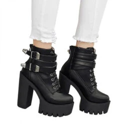 Gothic Double Strap Buckles Lace Up Platform Boots EG0171 -EgrilDoll Fashion Outlet Store gothic double strap buckles lace up platform boots eg0171 756