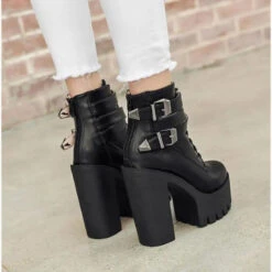 Gothic Double Strap Buckles Lace Up Platform Boots EG0171 -EgrilDoll Fashion Outlet Store gothic double strap buckles lace up platform boots eg0171 843