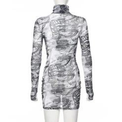 Gothic Dragon Print White Mesh Turtleneck Bodycon Mini Dress EG010 -EgrilDoll Fashion Outlet Store gothic dragon print white mesh turtleneck bodycon mini dress eg010 250