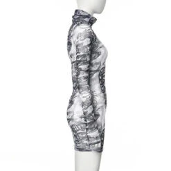 Gothic Dragon Print White Mesh Turtleneck Bodycon Mini Dress EG010 -EgrilDoll Fashion Outlet Store gothic dragon print white mesh turtleneck bodycon mini dress eg010 724