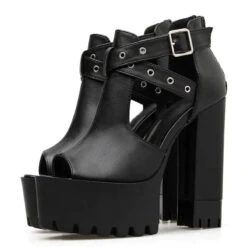 Gothic Eyelet Cross Straps Peep Toe Platform Shoes EG17373