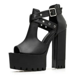 Gothic Eyelet Cross Straps Peep Toe Platform Shoes EG17373 -EgrilDoll Fashion Outlet Store gothic eyelet cross straps peep toe platform shoes eg17373 black 35 512