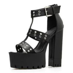 Gothic Eyelet Triple Strap Gladiator Platform Sandals EG0188 -EgrilDoll Fashion Outlet Store gothic eyelet triple strap gladiator platform sandals eg0188 black 4 249