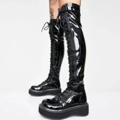Gothic Faux Leather Over The Knee Boots (Available In Black, Red, And White) EG180