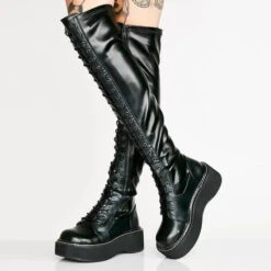 Gothic Faux Leather Over The Knee Boots (Available In Black, Red, And White) EG180 -EgrilDoll Fashion Outlet Store gothic faux leather over the knee boots available in black red and white eg180 pu us 4eu 163