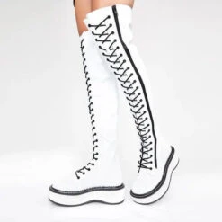 Gothic Faux Leather Over The Knee Boots (Available In Black, Red, And White) EG180 -EgrilDoll Fashion Outlet Store gothic faux leather over the knee boots available in black red and white eg180 pu us 4eu 338