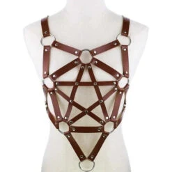Gothic Faux Leather Pentagram Body Harness EG0203 -EgrilDoll Fashion Outlet Store gothic faux leather pentagram body harness eg0203 brown 973