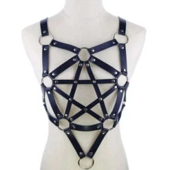Gothic Faux Leather Pentagram Body Harness EG0203 -EgrilDoll Fashion Outlet Store gothic faux leather pentagram body harness eg0203 dark blue 409